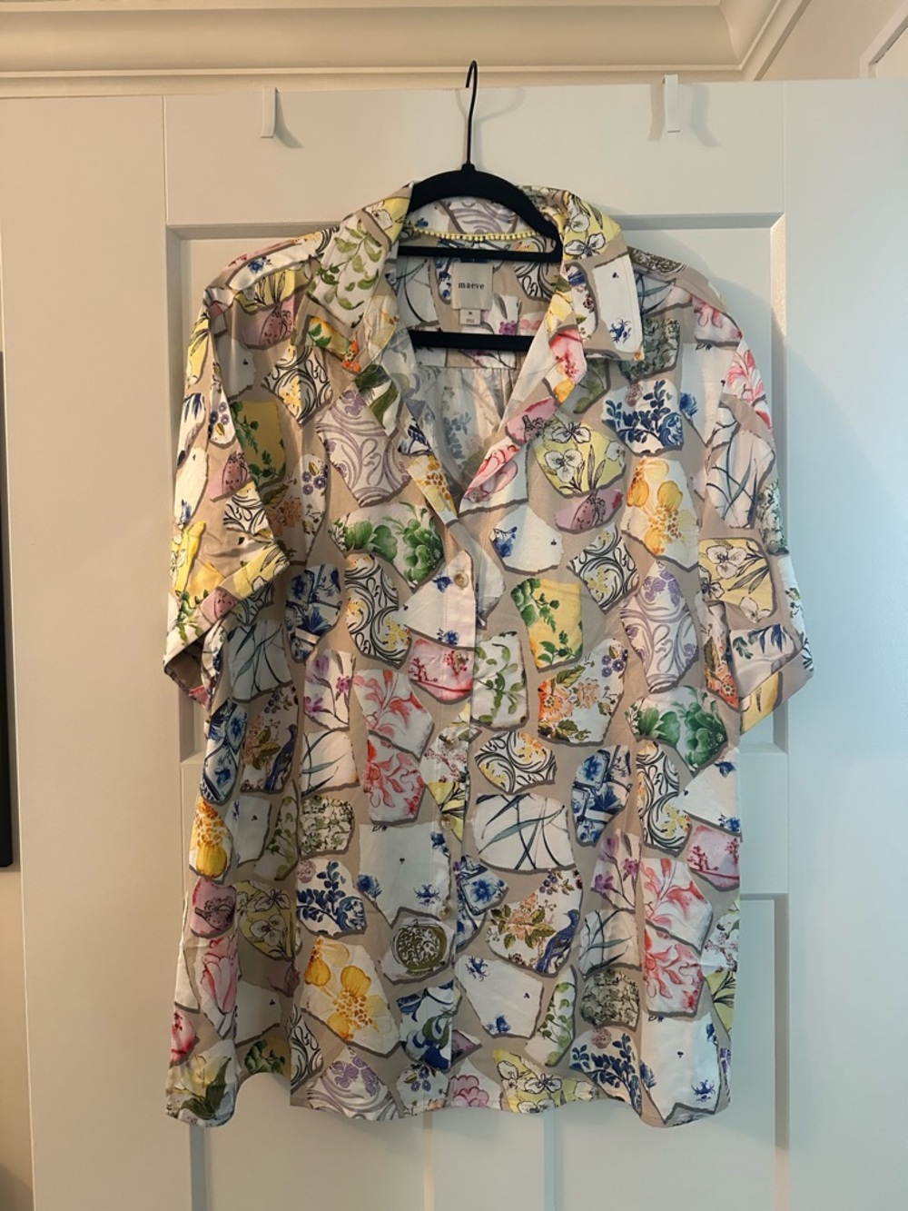 Anthropologie Cream Multicolor Floral Patchwork Button-Down Shirt